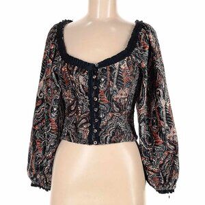 Free People Velour 3/4 sleeve bodice style blouse with poofy sleeves - Size M